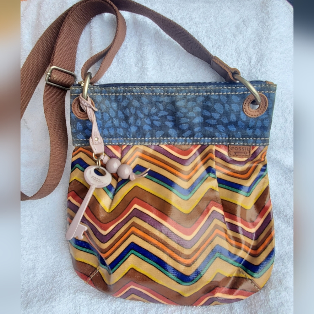 Fossil Multi Colored Crossbody Chevron Keyper Bag - image 1
